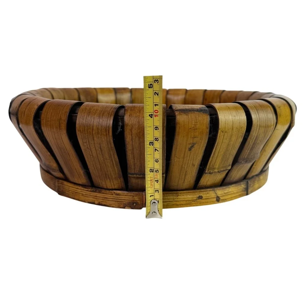 Large Rattan Bamboo Round Basket Tray‎ Centerpiece Serving Bowl Boho Decor